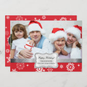 冬のスノ赤と白ーフレークフォトホリデーカード シーズンカード (正面/裏面)