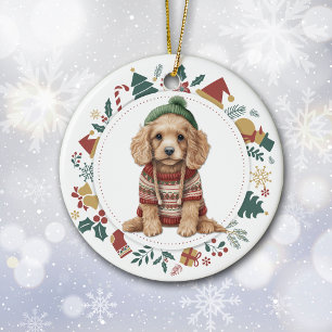 冬のスパニエル犬のコッカーのクリスマス セラミックオーナメント