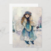 冬のスピリットウォーターカラーエンジェルアート ノートカード (正面/裏面)