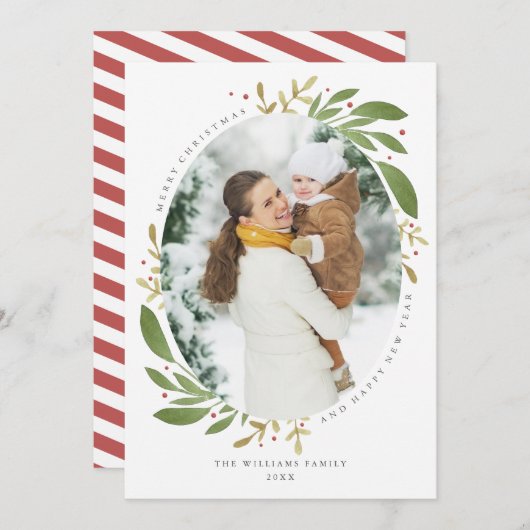 冬のスプリグスクリスマスの写真カード シーズンカード (正面/裏面)