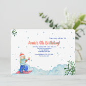 冬のスポーツをする女の子のパーティー招待状 招待状 (スタンド正面)