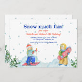 冬のスポーツをする子供たち 招待状 (正面/裏面)