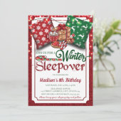 冬のスリーポバーバースデーパーティレッドグリッター 招待状 (スタンド正面)