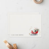 冬のスレッジ 外は寒い ニュートラル ベビーシャワー ノートカード (正面/裏面インサイチュ)