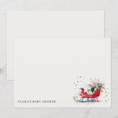 冬のスレッジ 外は寒い ニュートラル ベビーシャワー ノートカード (正面/裏面)