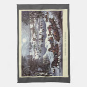 冬のセントラルパーク、ヴィンテージクリスマススリーツ キッチンタオル (縦)