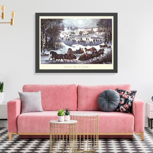 冬のセントラルパーク、ヴィンテージクリスマススリーツ キャンバスプリント (インサイチュ (リビング))