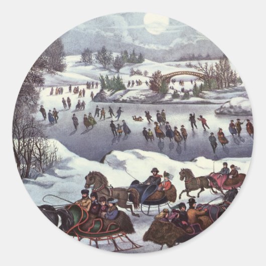 冬のセントラルパーク、ヴィンテージクリスマススリーツ ラウンドシール (正面)