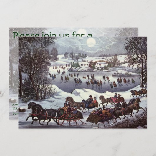 冬のセントラルパーク、ヴィンテージクリスマススリーツ 招待状 (正面/裏面)