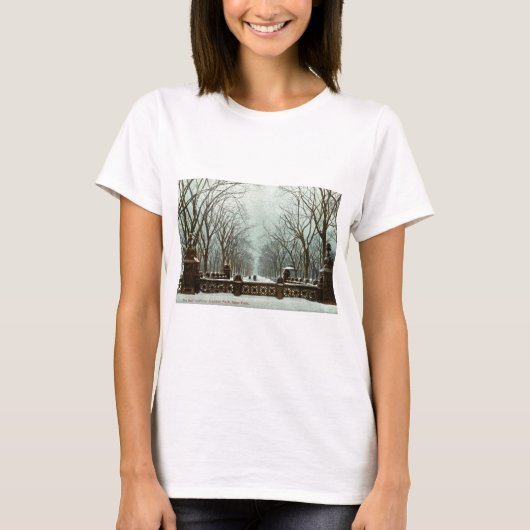 冬のセントラル・パークNYのヴィンテージc1910 Tシャツ (正面)
