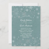 冬のセージ水の色ホワイトスノーフレーク結婚の 招待状 (正面)