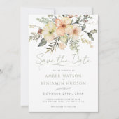 冬のセージ緑のクリスマスフローラの日付を保存 招待状 (正面)