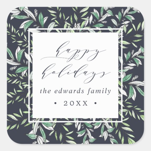 冬のセージ |パーソナライズされた休日 スクエアシール (正面)
