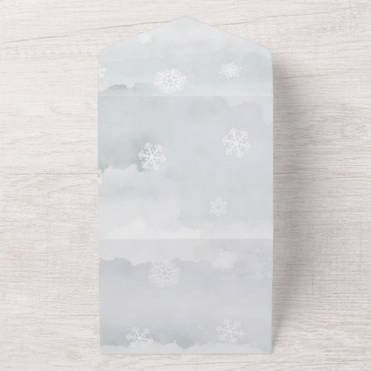 冬のセージ ブラウン ルスティック フォリアージ ウェディング オールインワン招待状 (外側)