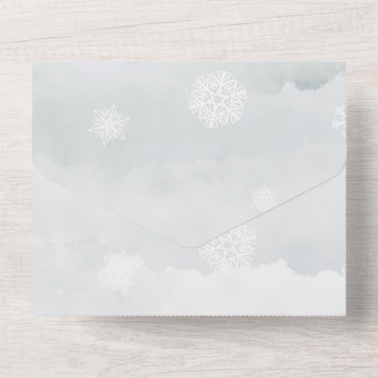 冬のセージ ブラウン ルスティック フォリアージ ウェディング オールインワン招待状 (裏面)