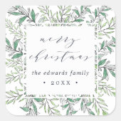 冬のセージ |メリーパーソナライズされたクリスマス スクエアシール (正面)