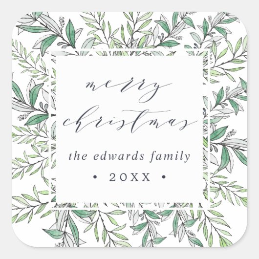 冬のセージ |メリーパーソナライズされたクリスマス スクエアシール (正面)