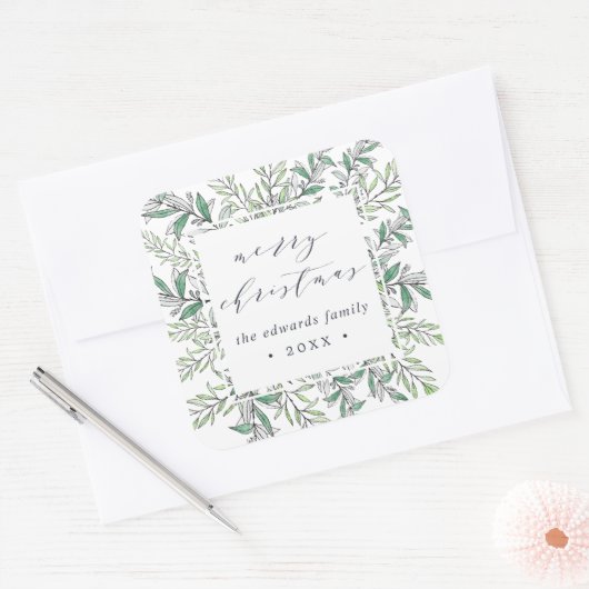 冬のセージ |メリーパーソナライズされたクリスマス スクエアシール (封筒)