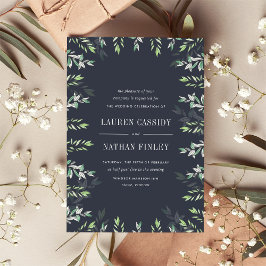 冬のセージ |海軍および緑の植物学結婚院 招待状