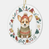 冬のセーターのクリスマスに可愛いコルギドッグ セラミックオーナメント (左)