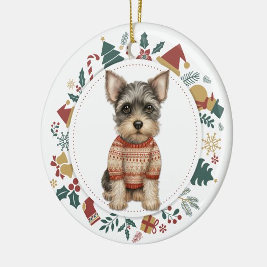 冬のセーターのクリスマスに可愛いシュナウツァードッグ セラミックオーナメント (左)