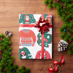 冬のセーターのパターンかわいいクリスマス赤と緑 ラッピングペーパー