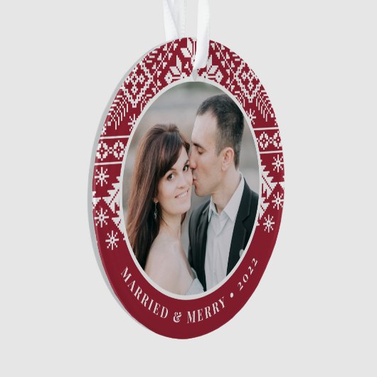 冬のセーターの模様 |の結婚写真 オーナメント (正面)