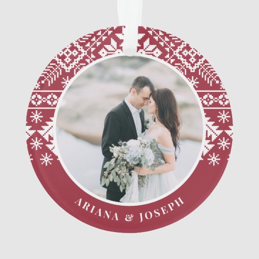 冬のセーターの模様 |の結婚写真 オーナメント (裏面)