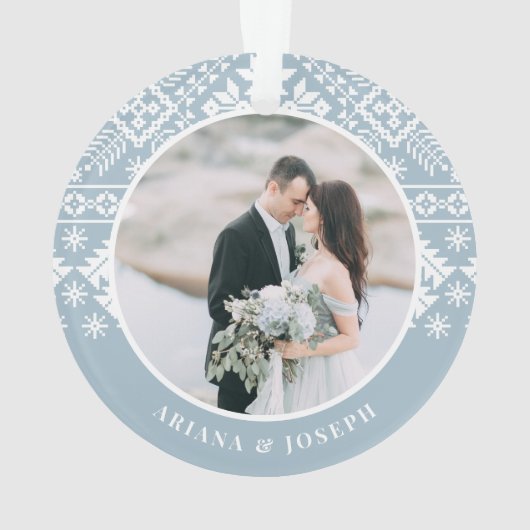 冬のセーターの模様 |の結婚写真 オーナメント (裏面)