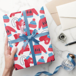 冬のセーター赤ブルーホワイトクリスマス ラッピングペーパー