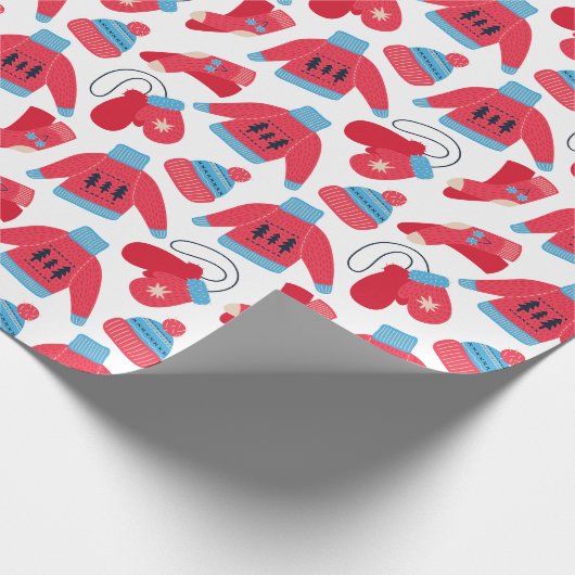 冬のセーター赤ブルーホワイトクリスマス ラッピングペーパー (角)