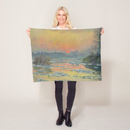 冬のセーヌ川の夕日（クロード・モネ） フリースブランケット