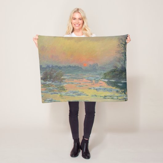 冬のセーヌ川の夕日（クロード・モネ） フリースブランケット (インサイチュ)