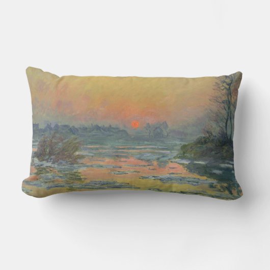 冬のセーヌ川の夕日(クロード・モネ) ランバークッション (正面)