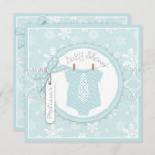 冬のタイおよび雪片のプリントの男の子のベビーシャワー 招待状 (正面/裏面)