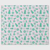 冬のターコイズスノーフレークスクリスマスツリーフェスティバル ラッピングペーパー (フラット)