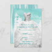 冬のターコイズブルースノーフレークキンセアニェラRSVP 出欠カード (正面/裏面)