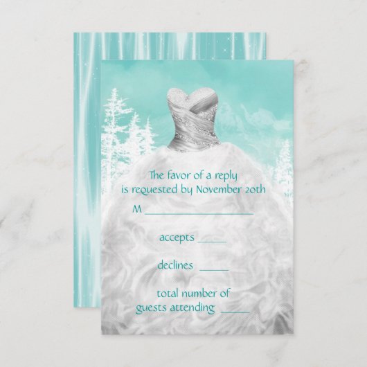 冬のターコイズブルースノーフレークキンセアニェラRSVP 出欠カード (正面/裏面)