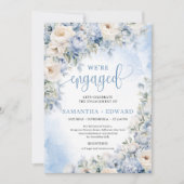 冬のダスティブルーとアイボリーの花婚約した 招待状 (正面)