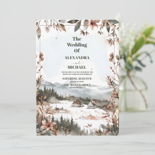 冬のダスティブルーマウンテンミニマル結婚リスト 招待状 (スタンド正面)