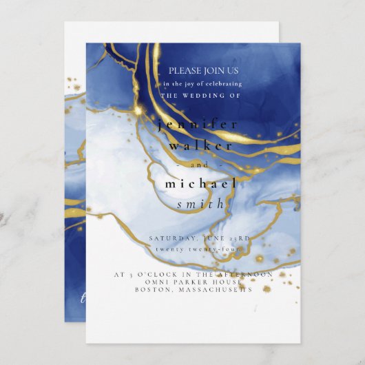 冬のダスティブルーマウンテンミニマル結婚リスト 招待状 (正面/裏面)