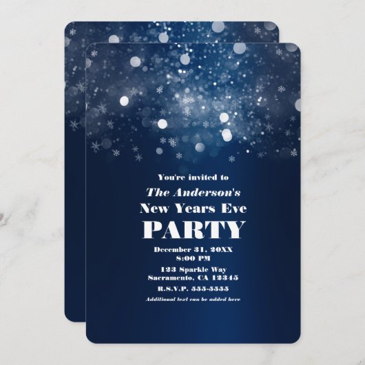 冬のダークブルーシルバー輝く大晦日 招待状 (正面/裏面)