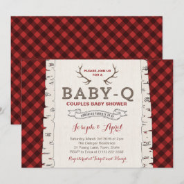 冬のチェック柄 カップル ベイビーシャワーパーティー 男の子 招待状