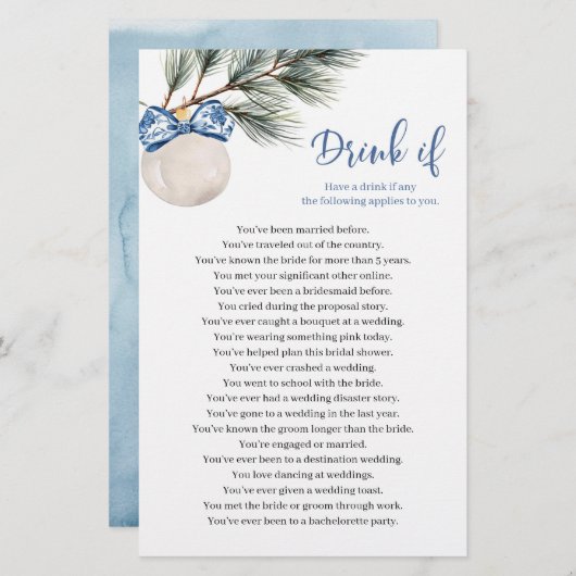 冬のチャイノアイセリーボウドリンクもしブライダルシャワーゲーム (正面/裏面)