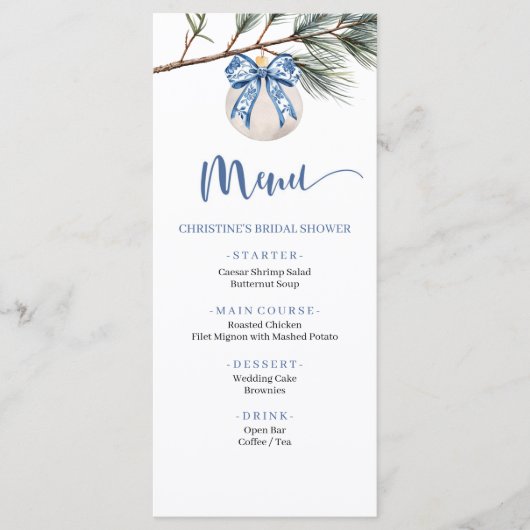 冬のチャイノアイセリーボウブライダルシャワーメニュー メニュー (正面)
