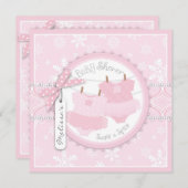 冬のチュトゥスと雪片ツインガールズベビーシャワー 招待状 (正面/裏面)