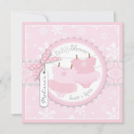 冬のチュトゥスと雪片ツインガールズベビーシャワー 招待状