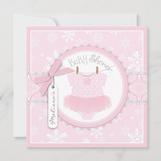 冬のツツと雪片のプリントベビーシャワー 招待状 (正面)