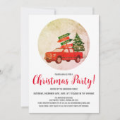 冬のツリーヴィンテージレッドトラッククリスマスパーティー 招待状 (正面)