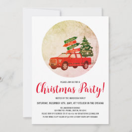 冬のツリーヴィンテージレッドトラッククリスマスパーティー 招待状